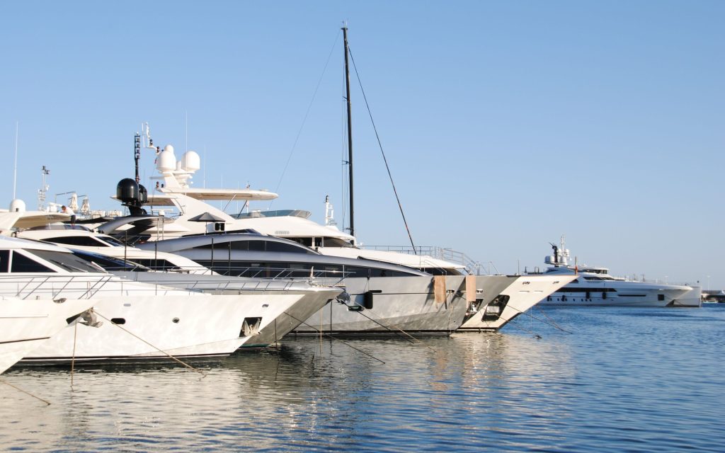 Elegant yachts docked at the marina in Cannes, showcasing luxury and design.