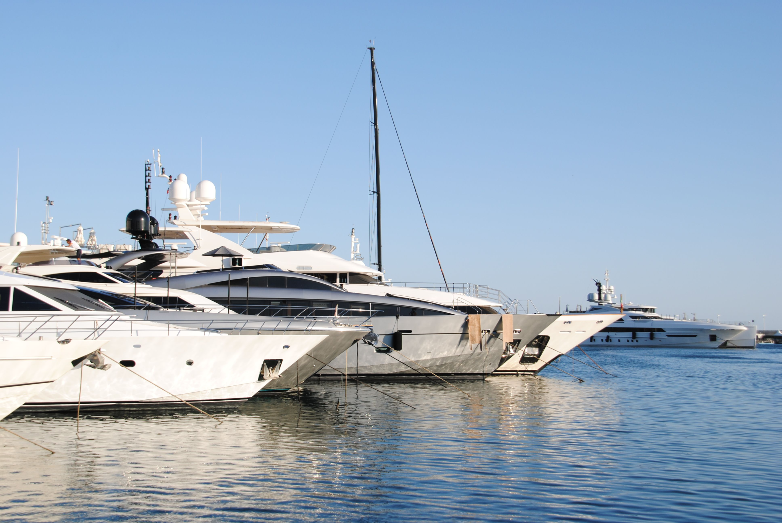 Elegant yachts docked at the marina in Cannes, showcasing luxury and design.